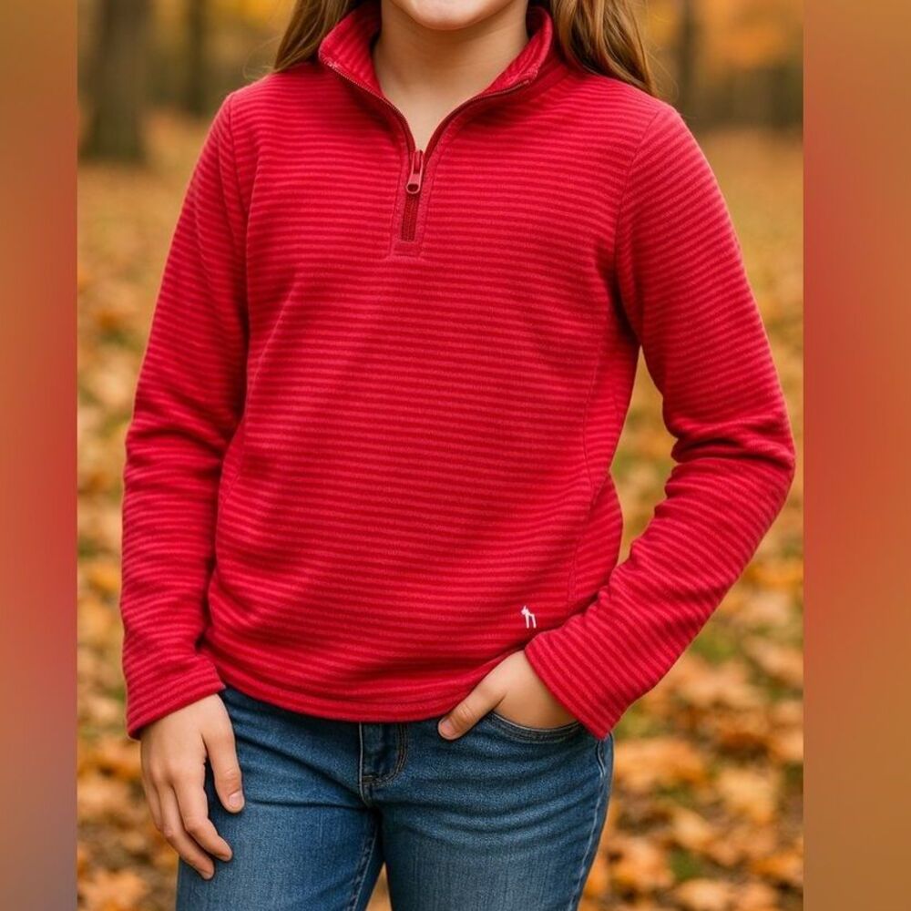 Old Navy Girls Red Striped Fleece Quarter Zip Pullover XL (14-16)